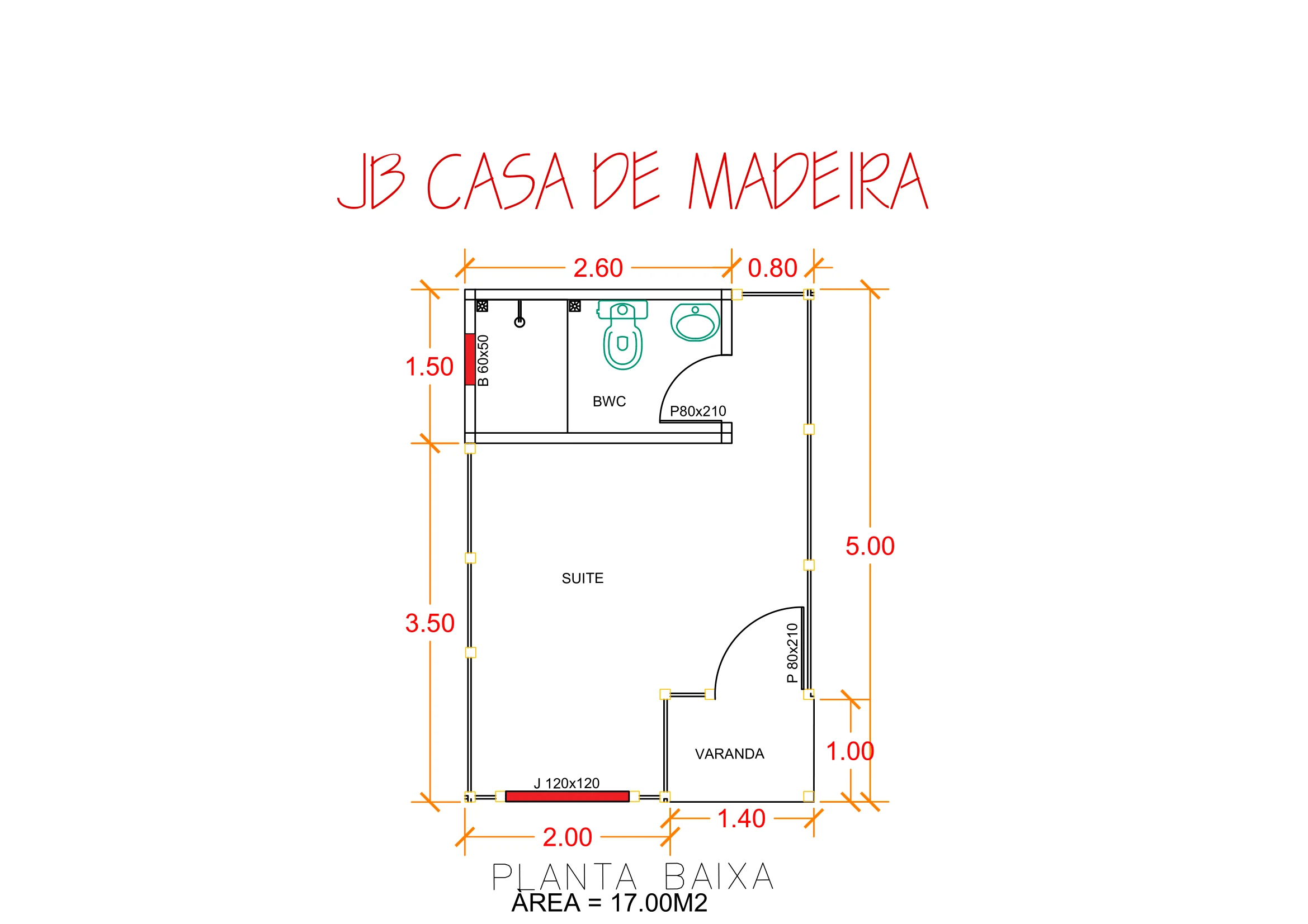 Planta da Chalé Compacto 17,00m² com 1 Suíte e Varanda