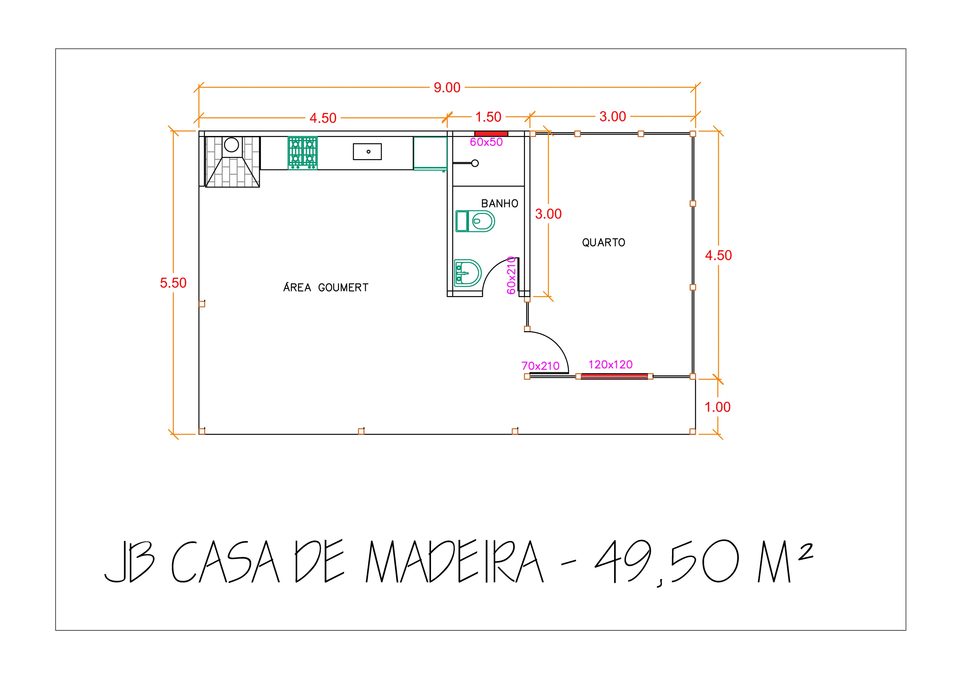 Planta da Área Gourmet 49,50m² com 1 quarto