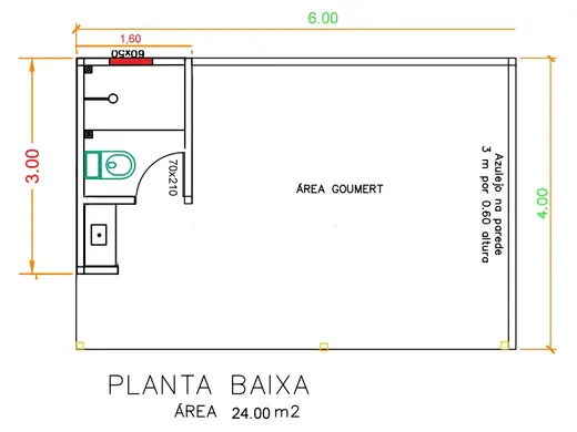 Planta da área gourmet de 24 m²