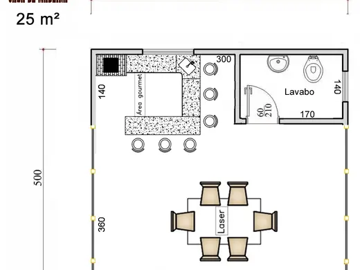 Planta da área gourmet de 25 m²