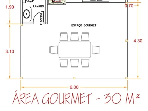 Planta da área gourmet de 30 m²