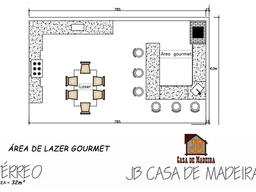 Planta da área gourmet de 32 m²