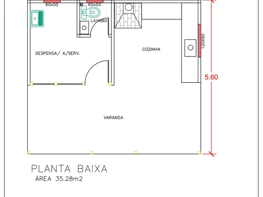 Planta da área gourmet de 35,28 m²