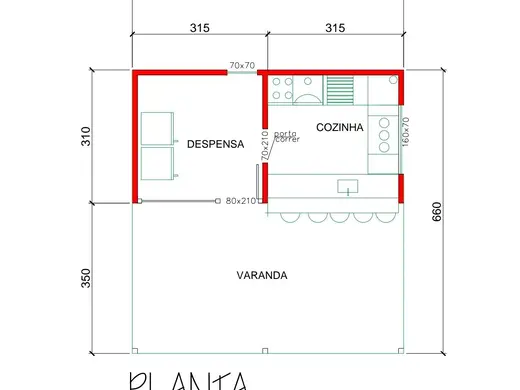 Planta da área gourmet de 41,58 m²