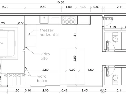 Planta da área gourmet de 52,50 m²