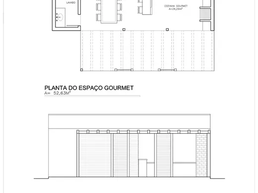 Planta da área gourmet de 53 m²