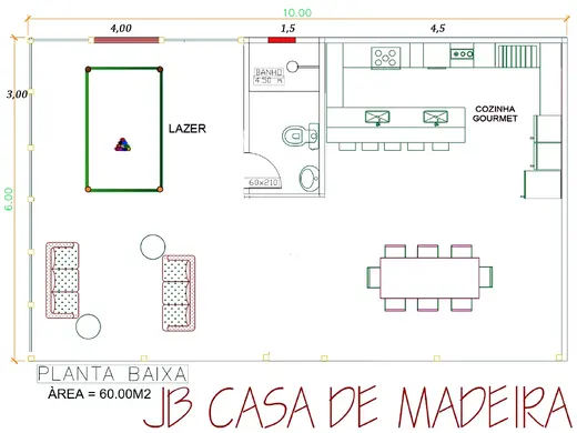 Planta da área gourmet de 60 m²