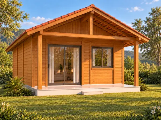 Fachada da Chalé Compacto com 30m²