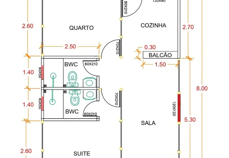 Planta: Casa Térrea Moderna 51,00m²