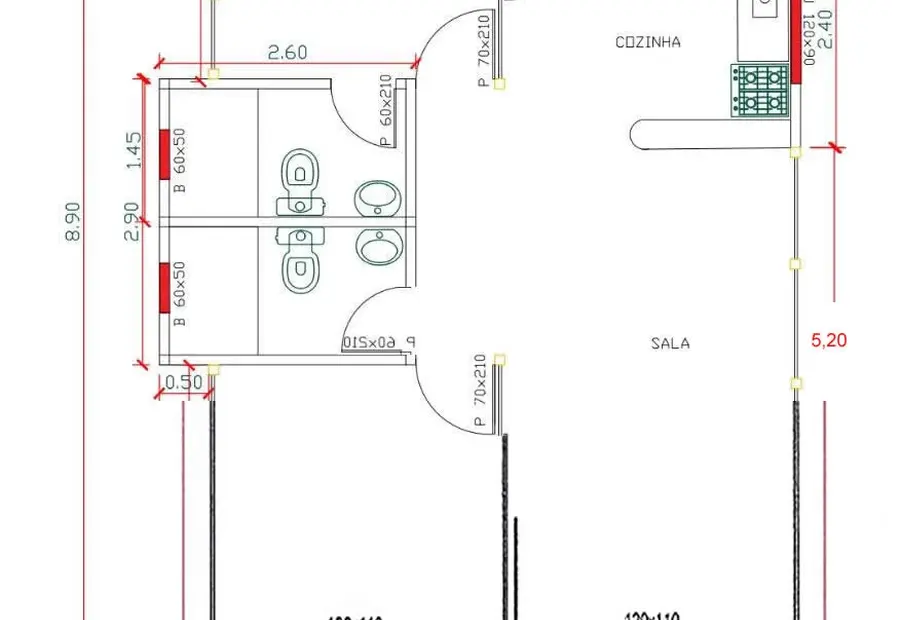 Planta: Casa Térrea Contemporânea 59,30m²