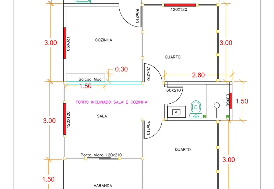 Planta: Casa Térrea Funcional 51,70m²