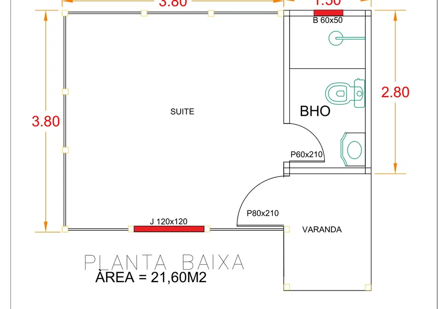 Planta: Chalé Compacto 21,60m²