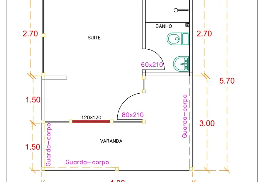 Planta: Chalé 27,36m² com Suíte e Varanda