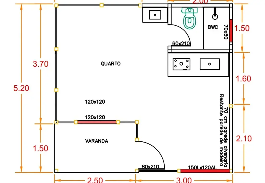 Planta: Chalé Loft Suíte 28,60m² com Varanda e Cozinha