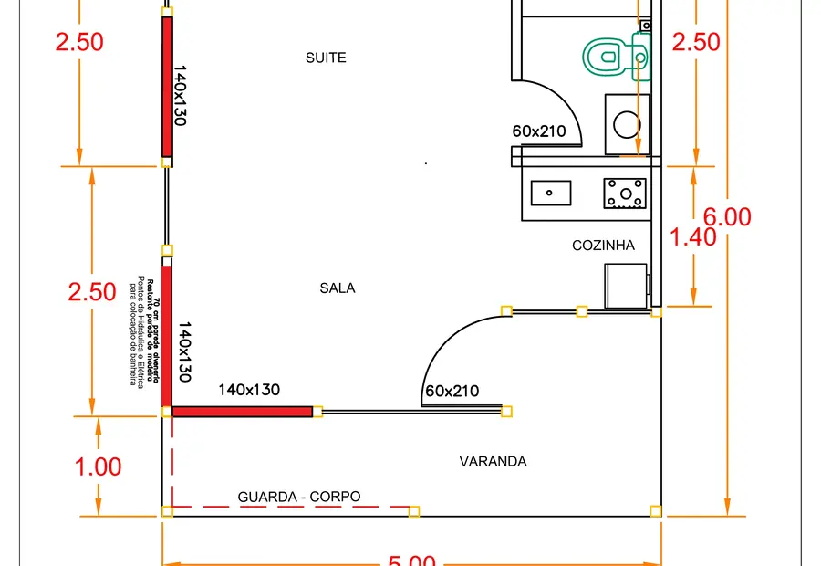 Planta: Chalé Suíte 30m² com Varanda
