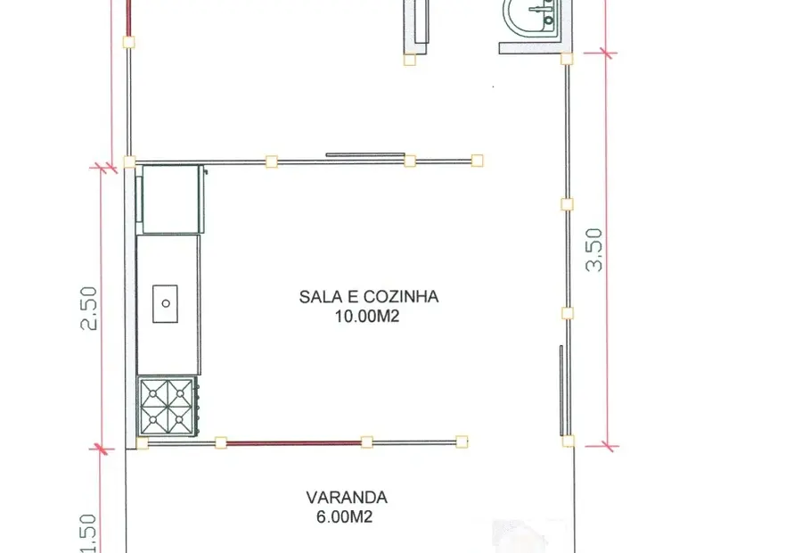 Planta: Chalé 30m² com Suíte e Varanda