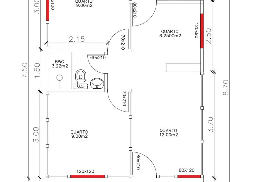 Planta: Casa Térrea 45,00m² com 2 Quartos