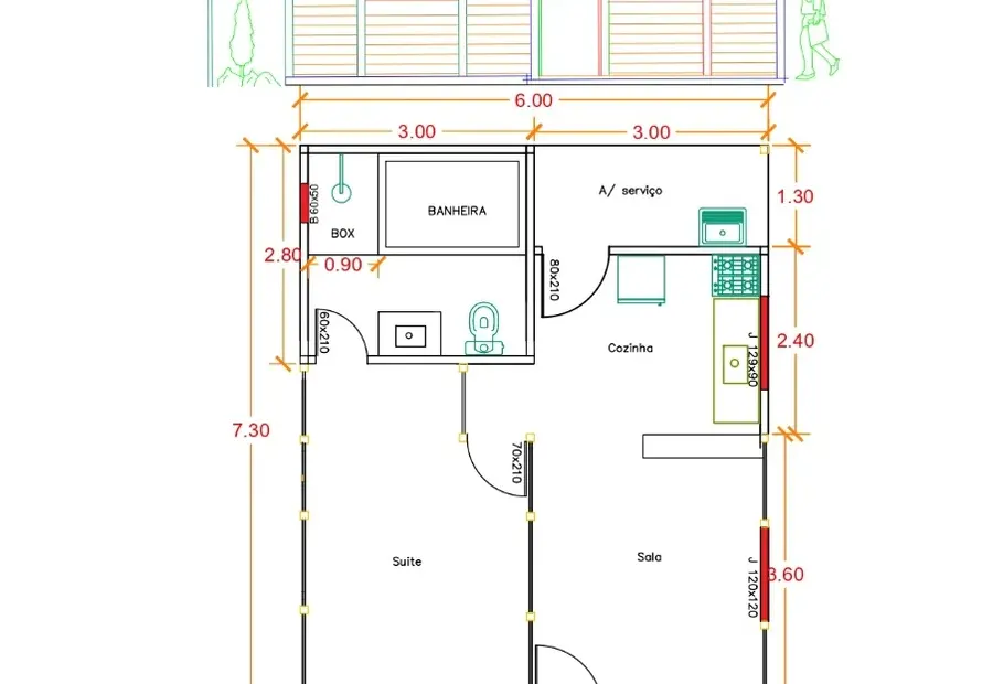 Planta: Casa Térrea 48,00m² com 1 Suíte