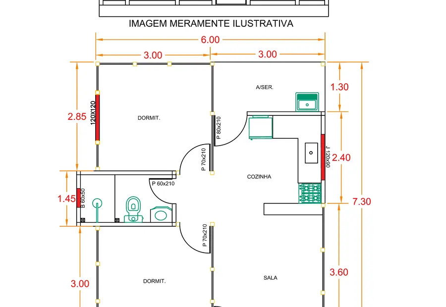 Planta: Casa Térrea 48,12m² com 2 Quartos