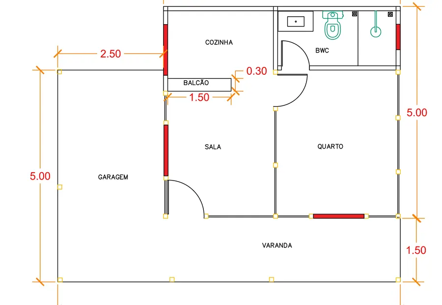 Planta: Casa Térrea 48,90m² com 1 Suíte e Garagem
