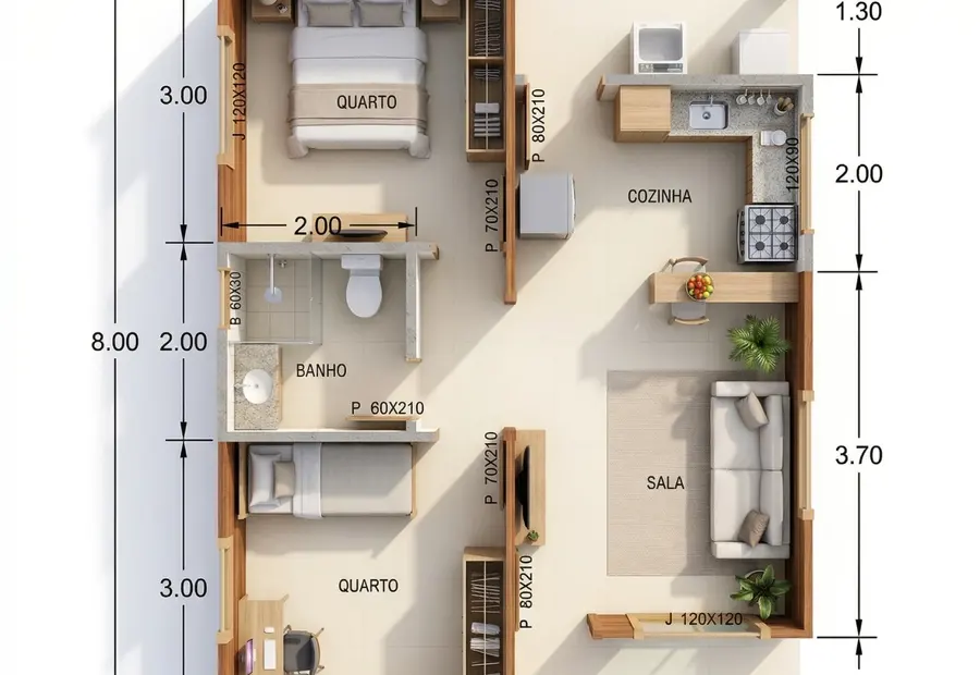 Planta: Casa Térrea 48,00m² com 2 Quartos