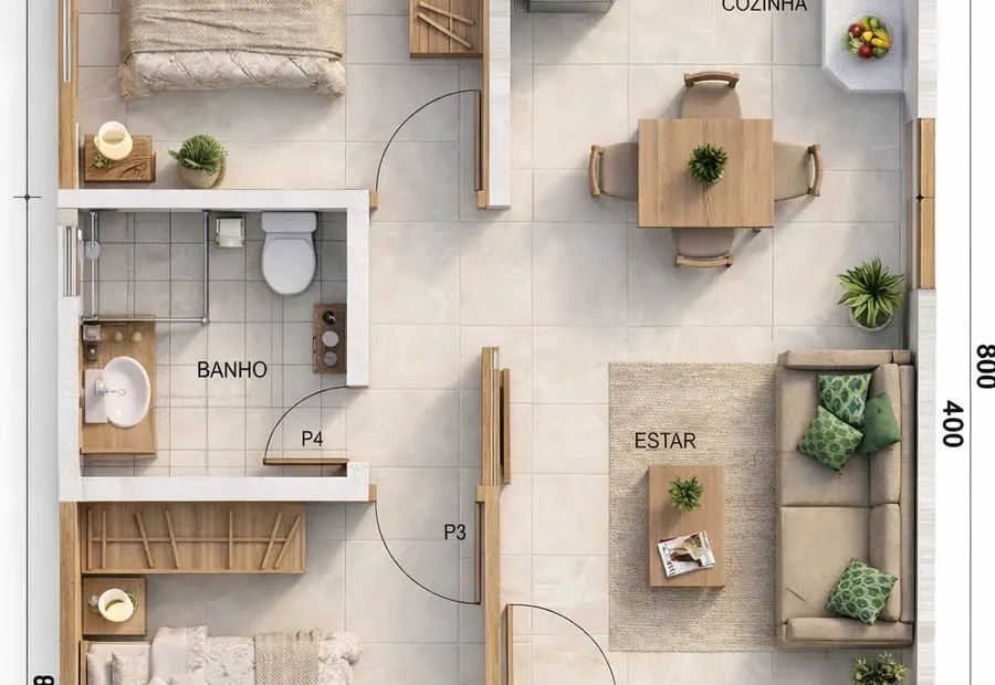 Planta: Casa Térrea 48,00m² com 2 Quartos