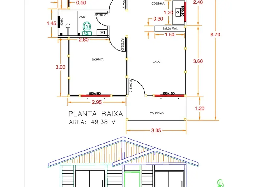 Planta: Casa Térrea 49,38m² com 2 Dormitórios