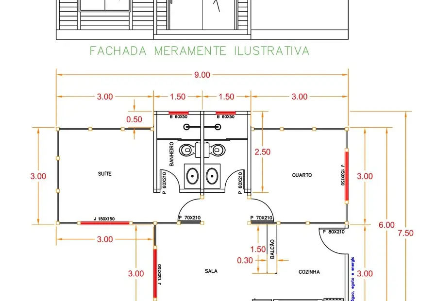Planta: Casa Térrea 49,50m² com 2 Dormitórios
