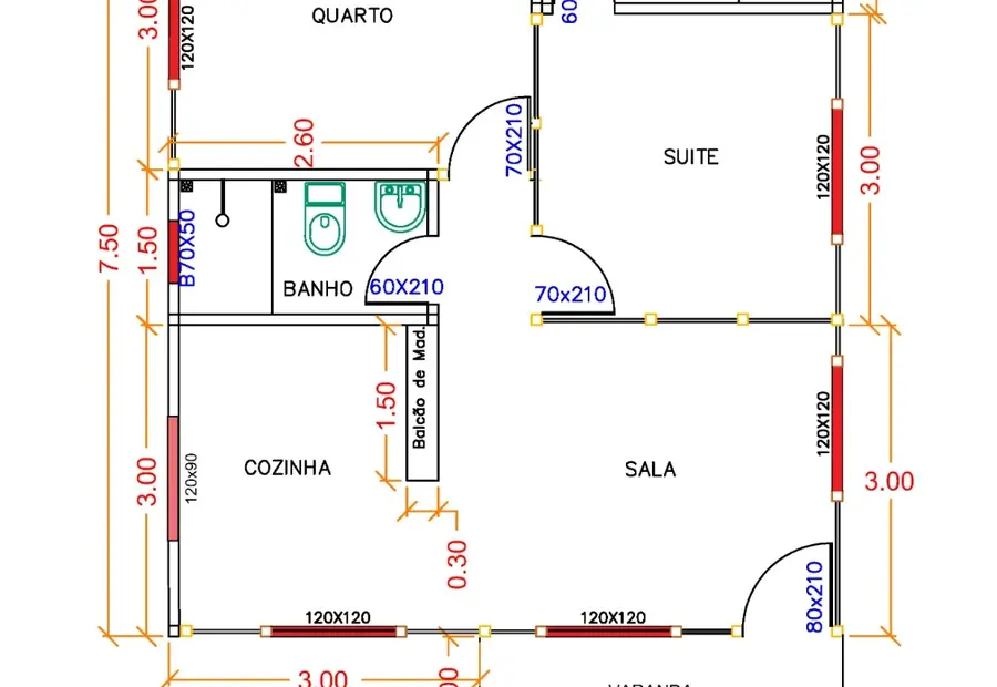 Planta: Casa Térrea 52,25m² com 2 Dormitórios