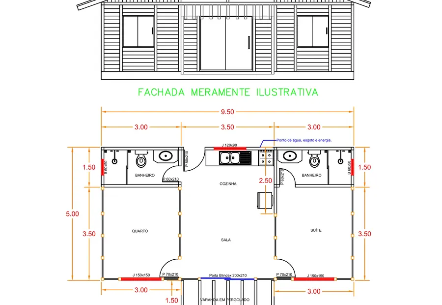 Planta: Casa Térrea 52,75m² com 2 Dormitórios