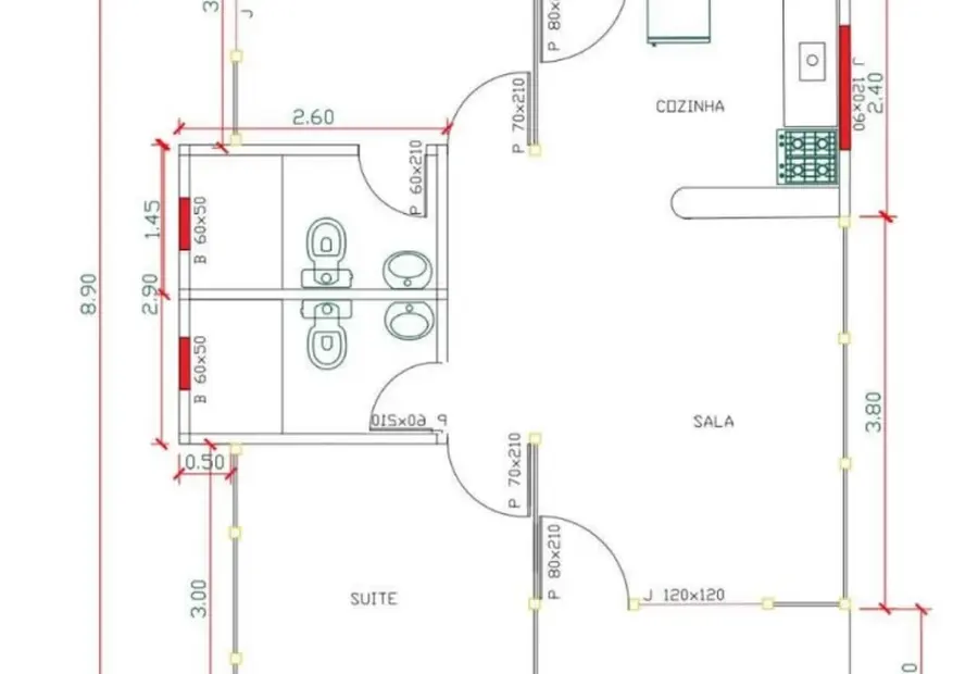 Planta: Casa Térrea 54,80m² com 2 Suítes