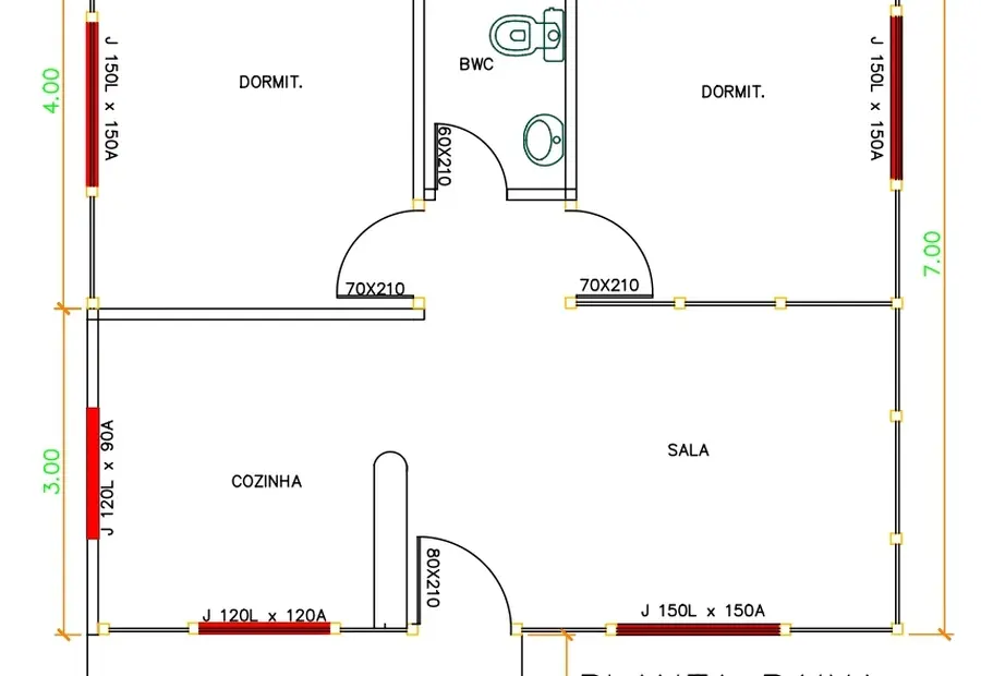 Planta: Casa Térrea 58,50m² com 2 Quartos