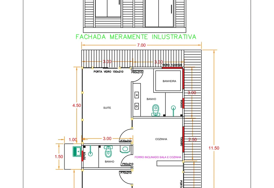 Planta: Casa Térrea 58,50m² com 1 Suíte e Deck