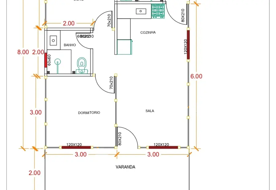 Planta: Casa Térrea 60,00m² com 1 Suíte e 1 Dormitório