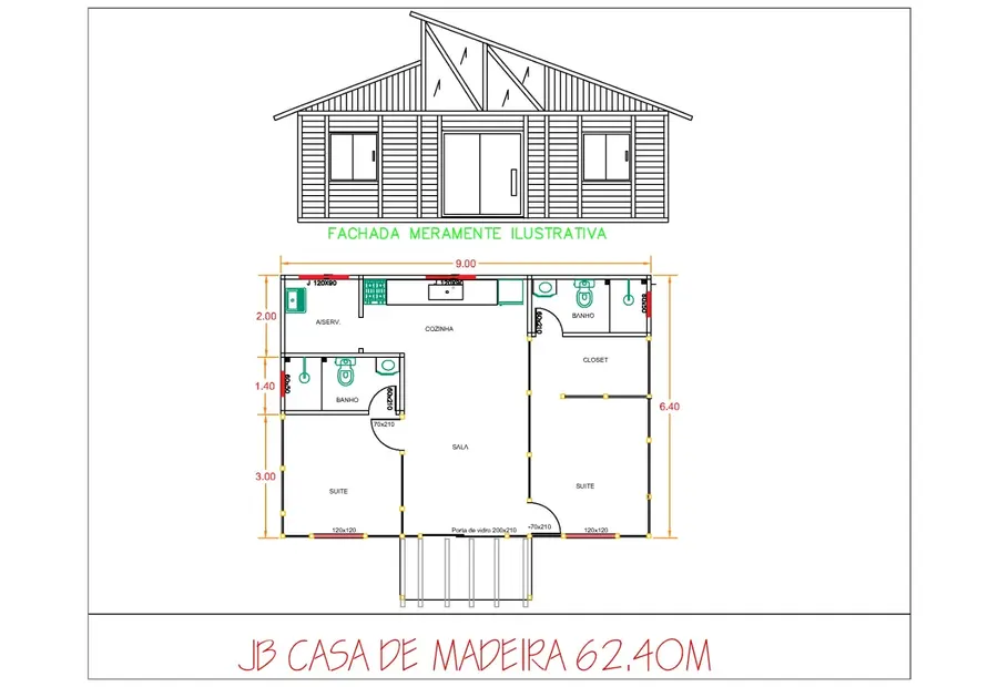 Planta: Casa 62,40m² com 2 Suítes
