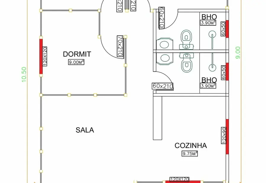 Planta: Casa Térrea 68,25m² com 3 Dormitórios