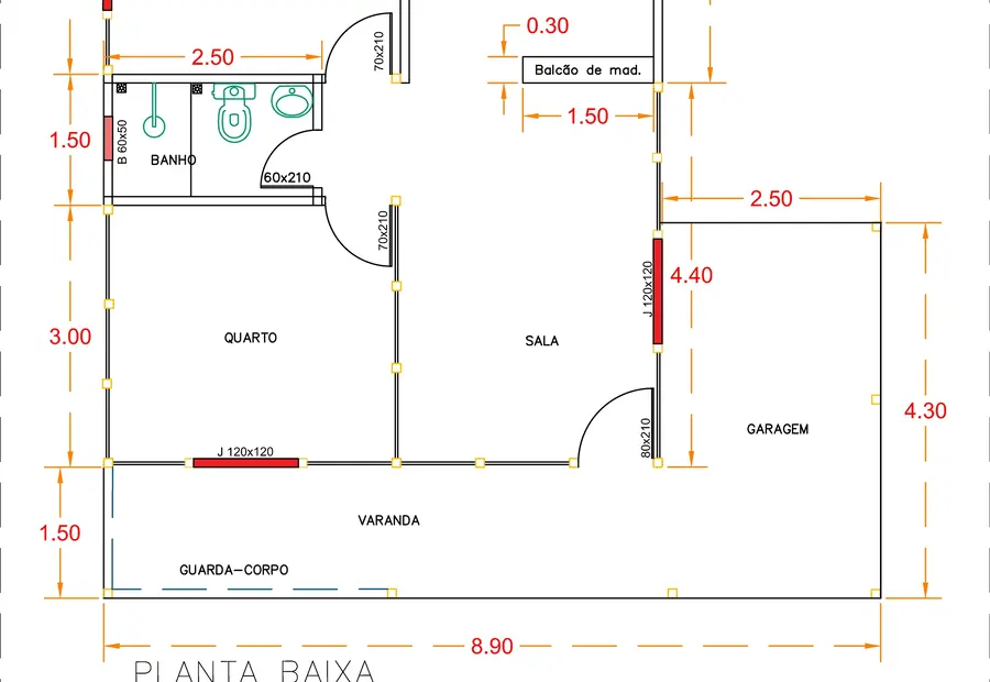 Planta: Casa Térrea 68,35m² com 2 Quartos e Garagem