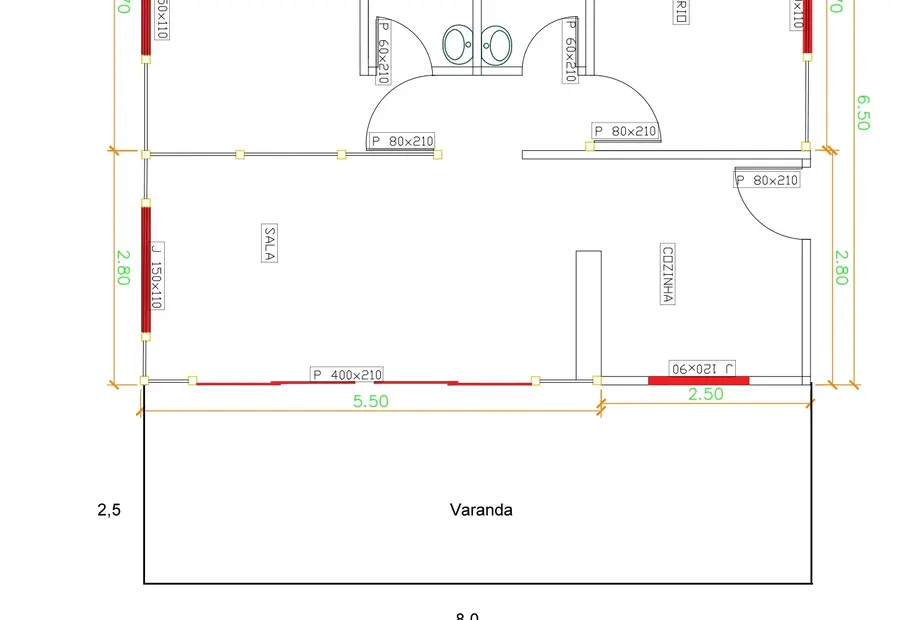 Planta: Casa Térrea 72,00m² com Suíte e Varanda Ampla