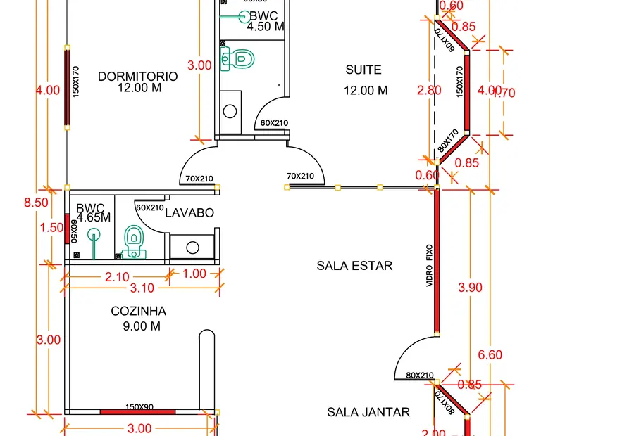 Planta: Casa Térrea 81,00m² com 1 Suíte, 1 Quarto e Lavabo
