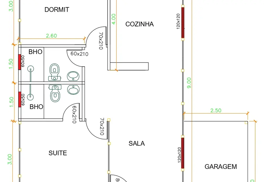 Planta: Casa 82,00m² com 1 Suíte e 1 Quarto