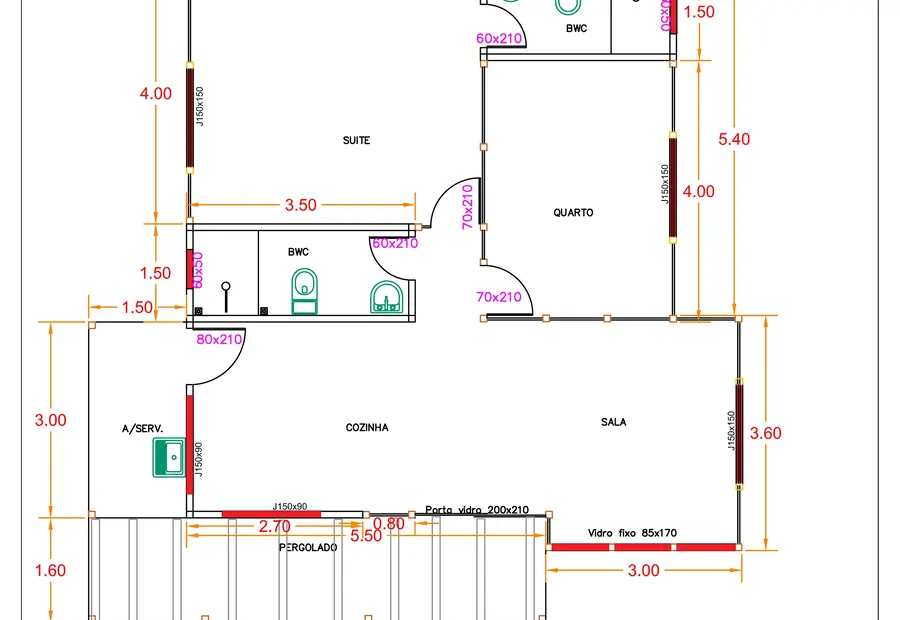 Planta: Casa 83,50m² com 1 Suíte e 1 Quarto