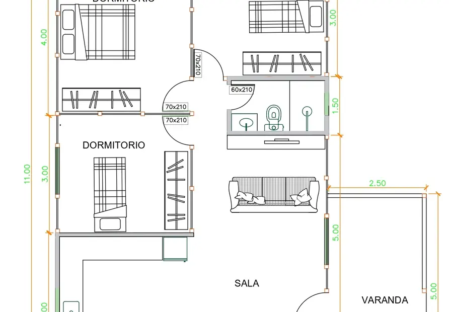 Planta: Casa 90,00m² com 3 Quartos
