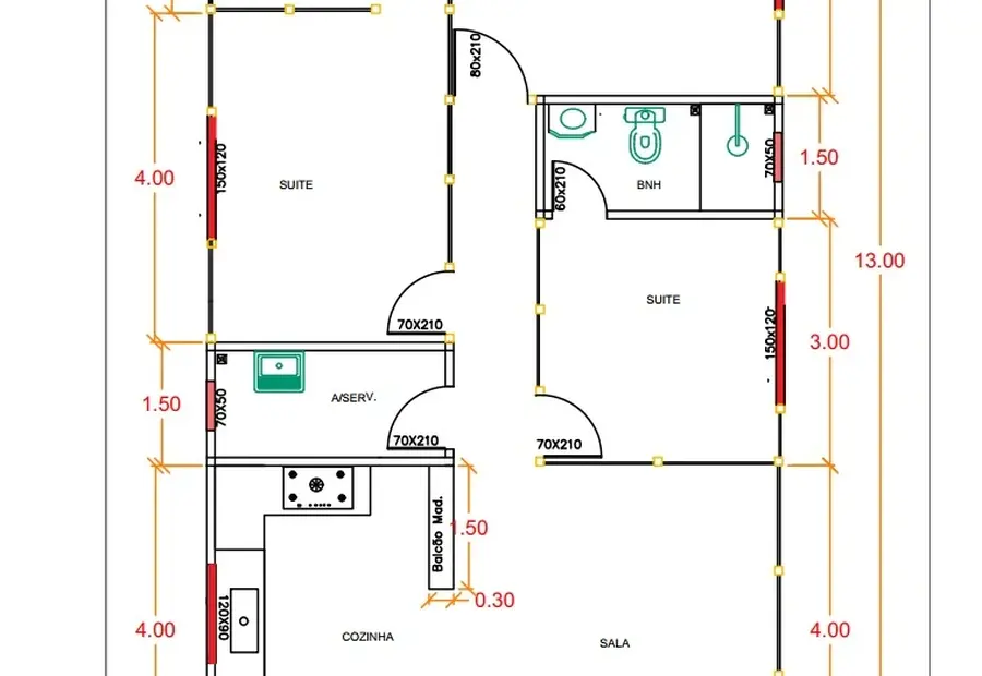 Planta: Casa 101,50m² com 3 suítes, closet e pergolado