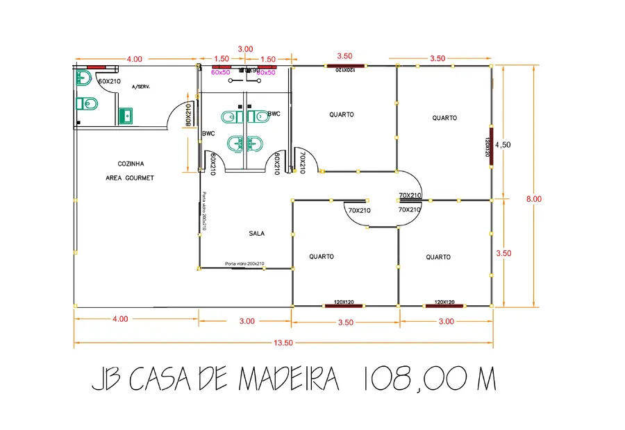 Planta: Casa 108,00m² com 4 quartos