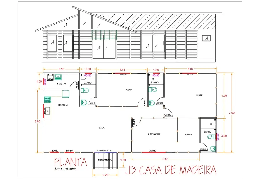 Planta: Casa 109,26m² com 3 suítes