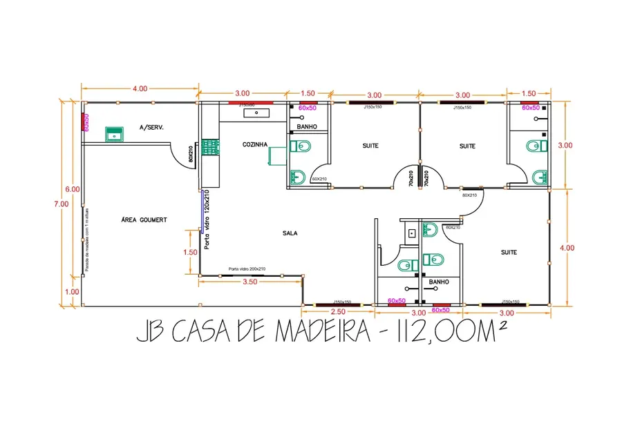 Planta: Casa 112,00m² com 3 suítes