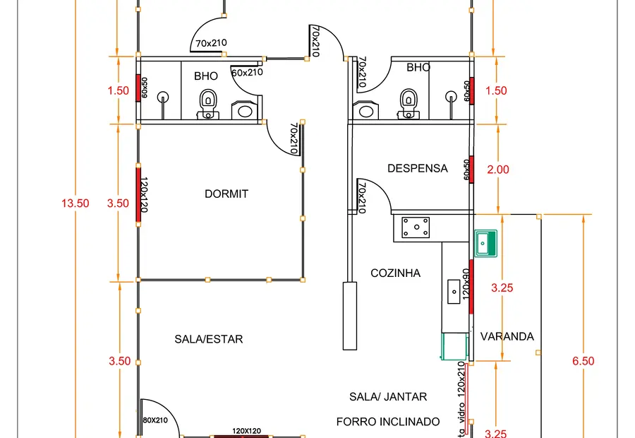 Planta: Casa 112,71m² com 1 suíte e 1 quarto
