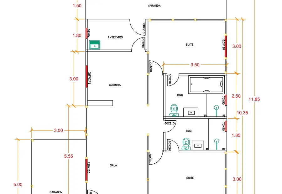 Planta: Casa 113,78m² com 2 suítes