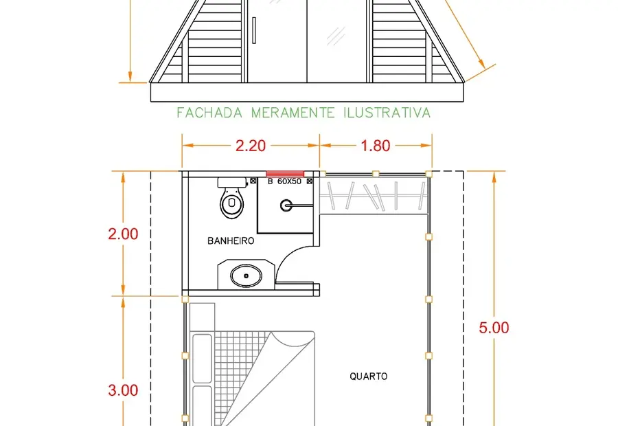 Planta: Chalé A-Frame Fechado 25,00m² com 1 quarto