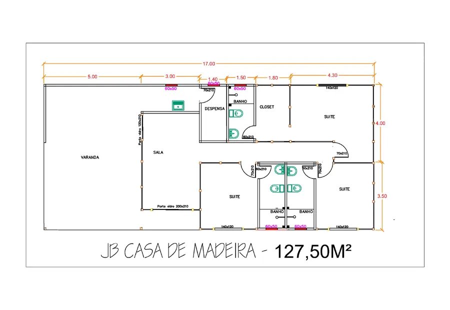 Planta: Casa 127,50m² com 3 suítes